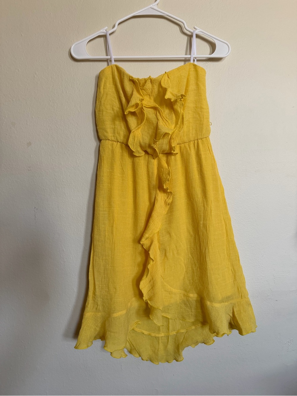 BCX Yellow Ruffle Strapless Mini Dress Size S
